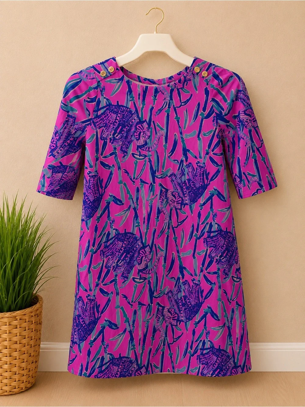Lilly Pulitzer Pink and Green Tropical Print Dress